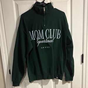 Mom Club Green Zip-Up Sweater